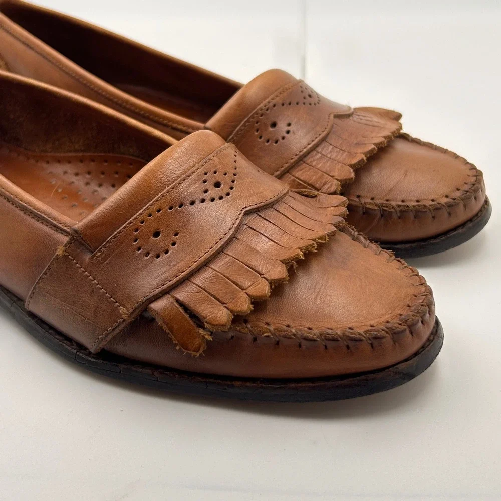 VTG Thornton Bay Kiltie Loafers Men 10 Brown Leather Brogue Made in Italy Preppy